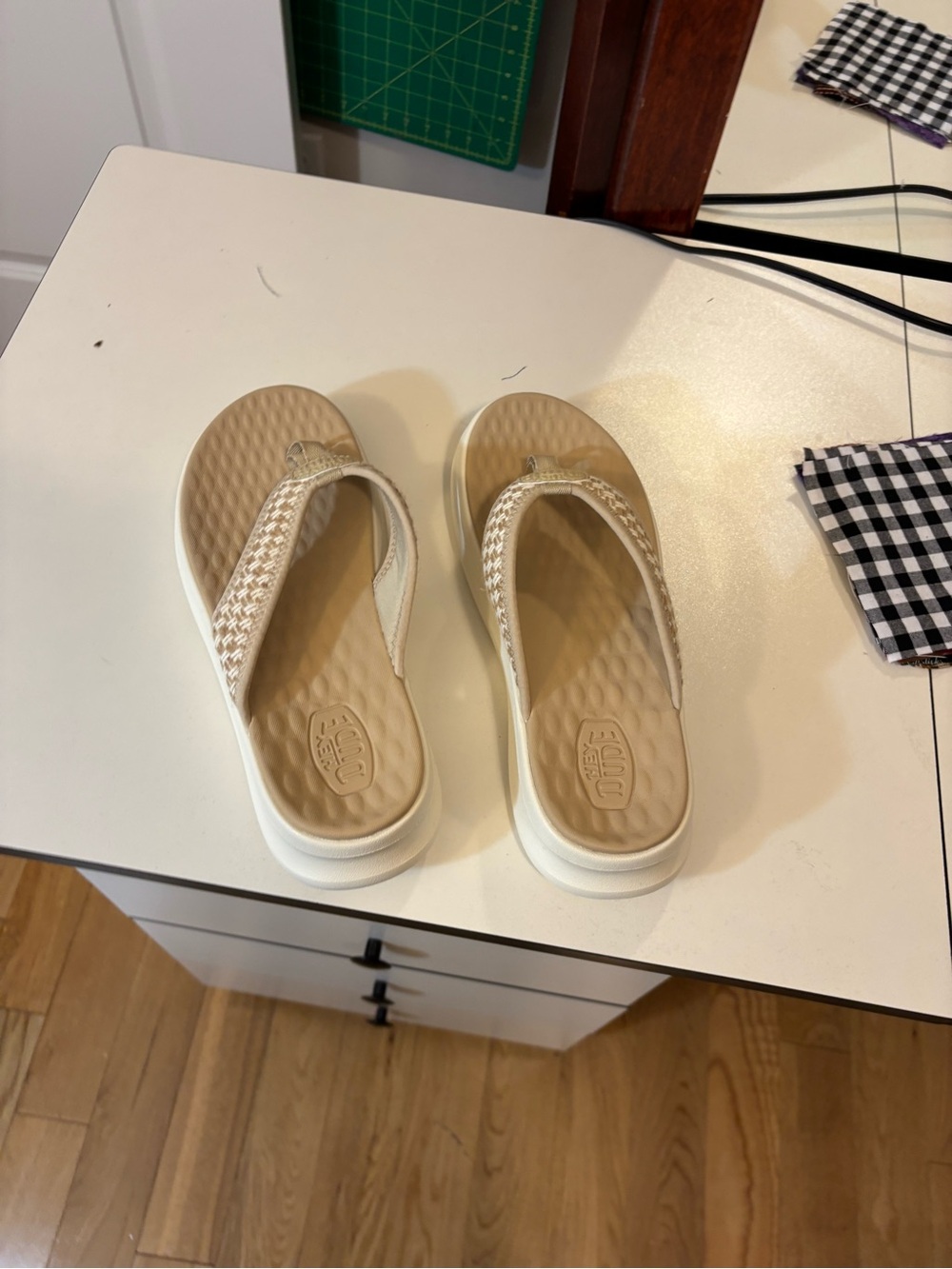 Women’s Hey Dudes Beige Platform Flip-Flop Sandals